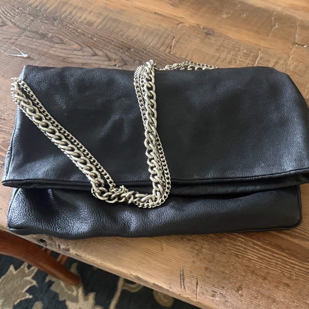 Chic Black Leather Shoulder Bag with Chain Strap